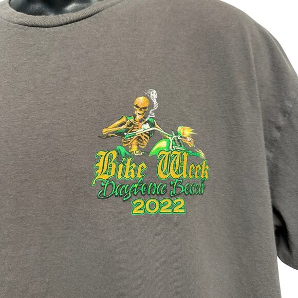 Bike Week Daytona Beach 2022 T Shirt Motorcycle Flames Skeleton Size XL - Picture 3 of 5